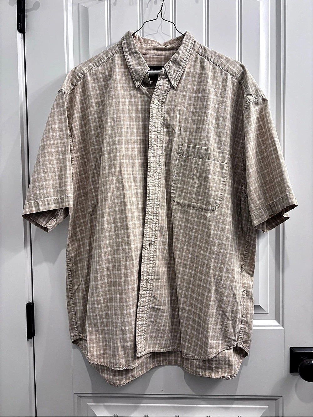 Eddie Bauer Plaid Cotton Shirt in Beige & White XL Like New